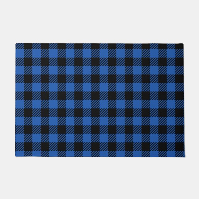 Black and Blue Checkered Buffalo Pattern Doormat (Front)