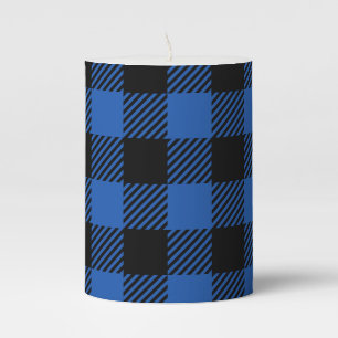Black and Blue Checkered Buffalo Pattern Pillar Candle