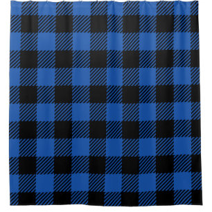 Black and Blue Checkered Buffalo Pattern Shower Curtain