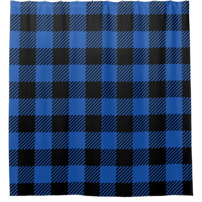 Black and Blue Checkered Buffalo Pattern Shower Curtain (Front)