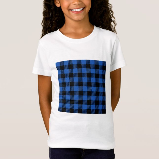 Black and Blue Checkered Buffalo Pattern T-Shirt (Front)