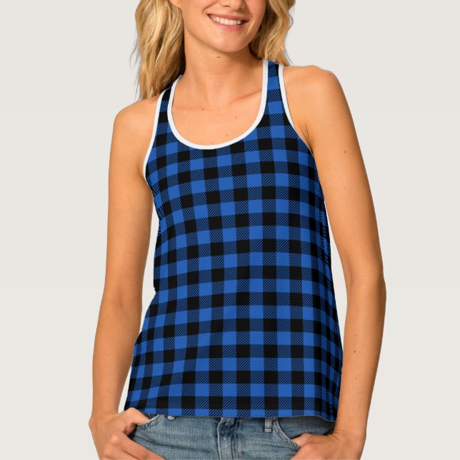 Black and Blue Checkered Buffalo Pattern Tank Top (Front)