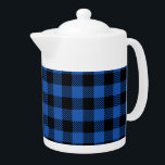 Black and Blue Checkered Buffalo Pattern Teapot<br><div class="desc">An illustration of a black and blue checkered buffalo pattern. This cute simple design is a gift idea for stripes lovers and geometric lovers.</div>
