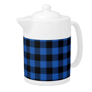Black and Blue Checkered Buffalo Pattern Teapot