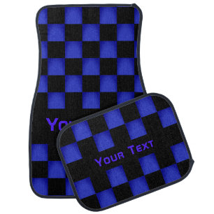 Black and Blue Checkered Car Floor Mat Custom Text