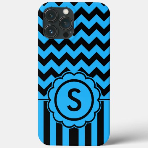 Black and Blue Chevron Monogram iPhone 13 Pro Max Case