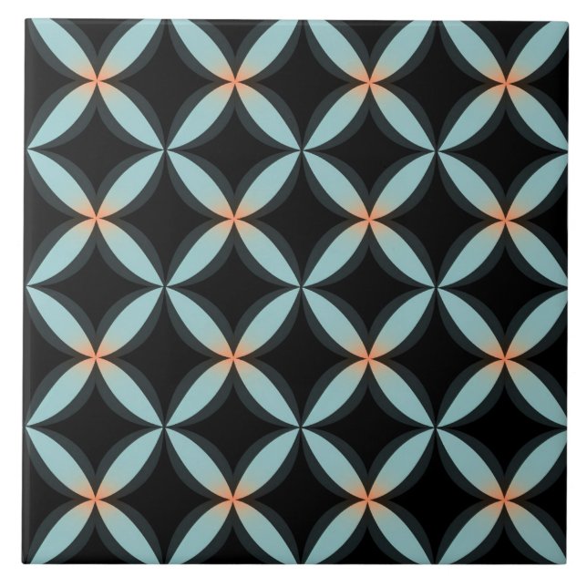 Black and Blue Circles, Seamless Pattern Ceramic Tile (Front)