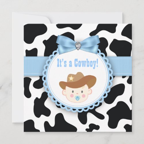 Black and Blue Cowboy Baby Boy Shower Invitation