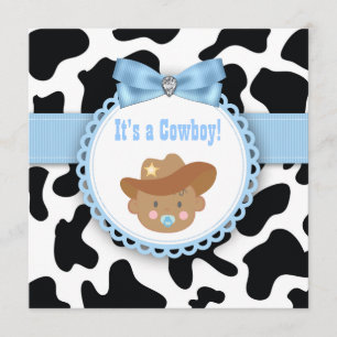 Black and Blue Cowboy Baby Boy Shower Invitation