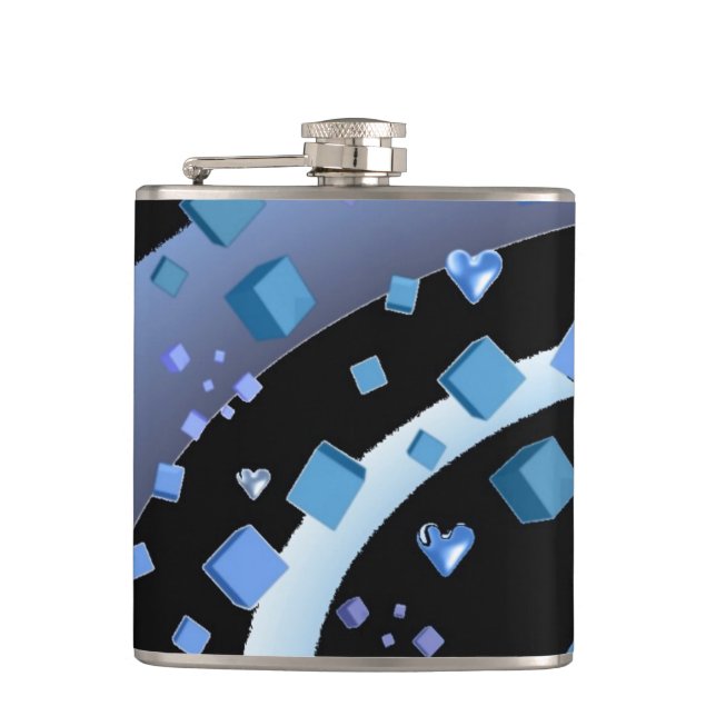 Black and Blue Cubes and Hearts Flask (Front)