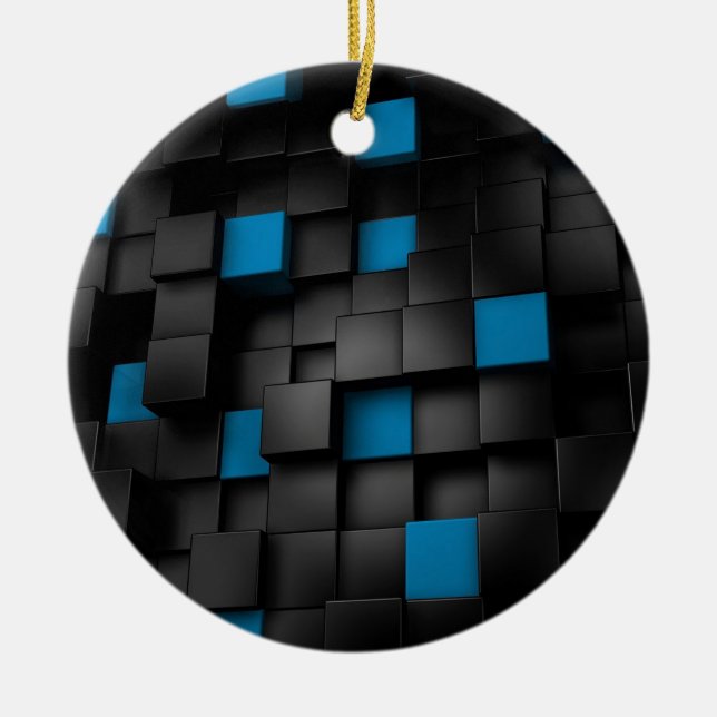 Black and Blue cubes Ceramic Ornament (Front)
