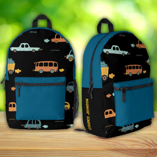 Black and blue custom car name boys backpack