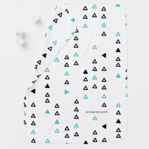 Black and Blue Cute Traingles Pattern Personalized Receiving Blanket