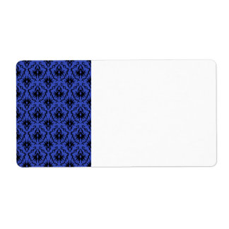 Black and Blue Damask Design Pattern. Label