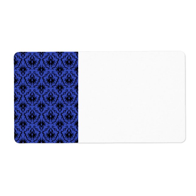 Black and Blue Damask Design Pattern. Label (Front)