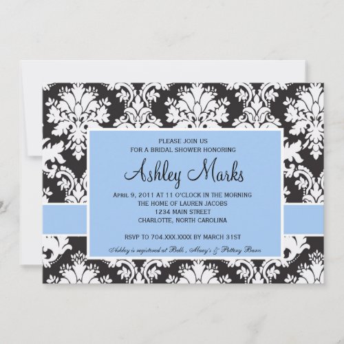 Black and Blue Damask Invitation