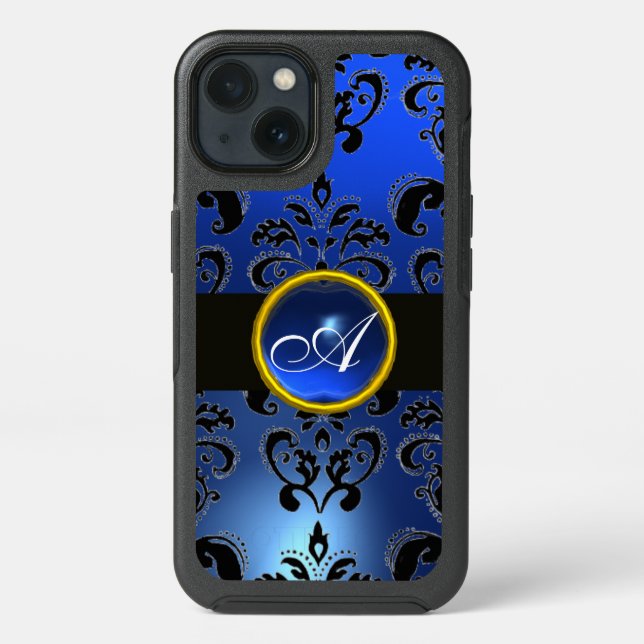 BLACK AND BLUE DAMASK MONOGRAM,Sapphire Otterbox iPhone Case (Back)