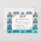 aqua,black and white rsvp cards | Zazzle