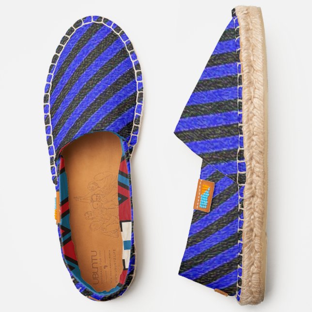 Black and Blue Diagonal Stripes Slip-on, ZEA Espadrilles (Side)