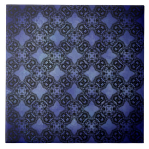 Black and Blue Diamond Chains Pattern Ceramic Tile
