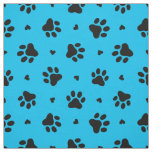 Black and Blue Dog Paw Prints and Hearts Pattern Fabric