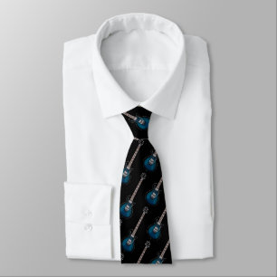 Black And Blue Electric Guitar Pattern Neck Tie