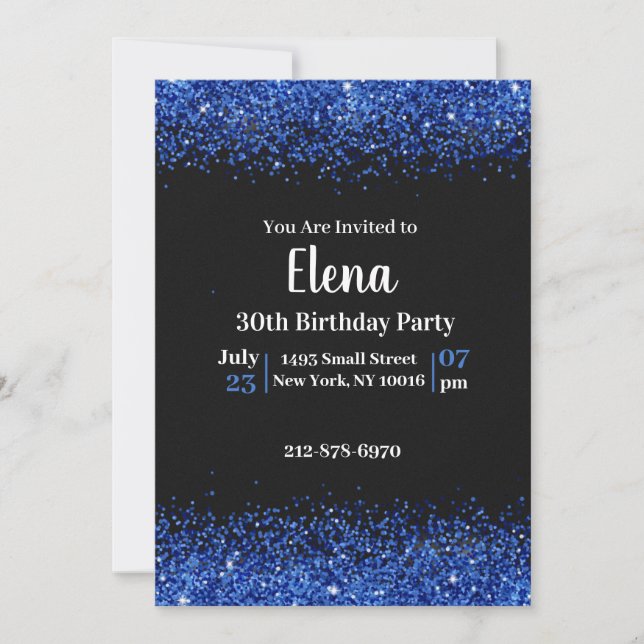 Black and  Blue Elegant Birthday Party Invitation (Front)