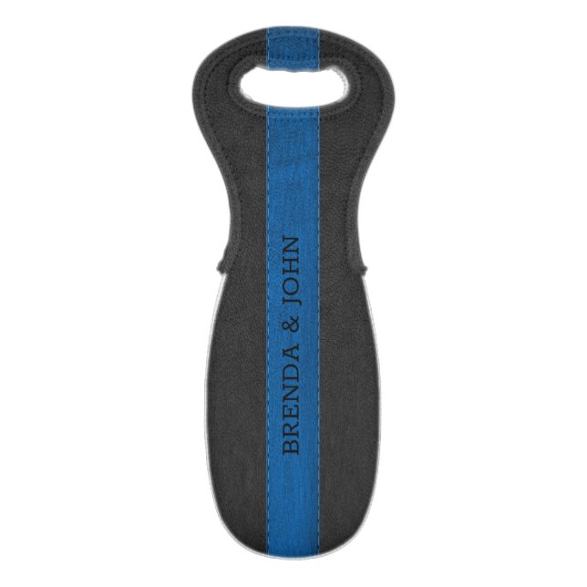 Black and blue faux leather texture wine bag (Front Flat)