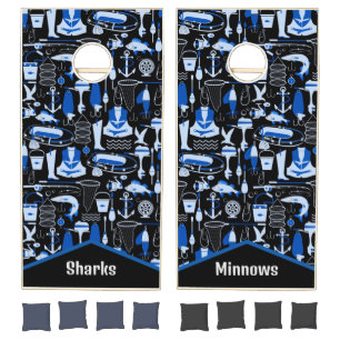 Black And Blue Fishing Theme Cornhole Set