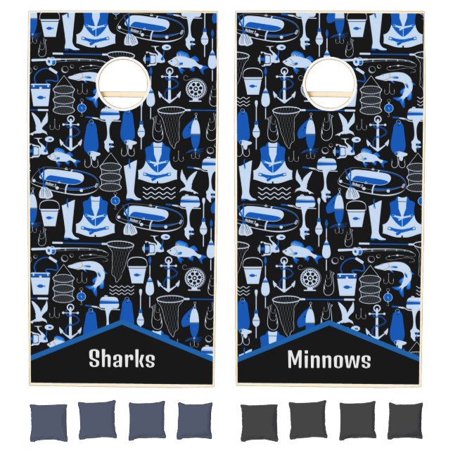 Black And Blue Fishing Theme Cornhole Set (Set)