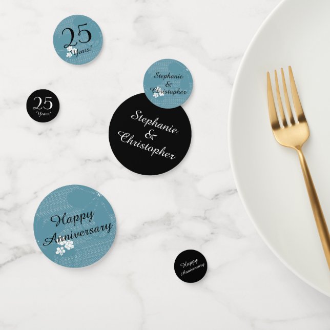 Black and Blue Floral Anniversary Table Decoration Confetti (Group)