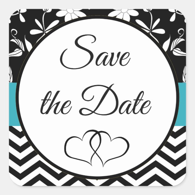 Black and Blue Floral Save the Date Stickers (Front)