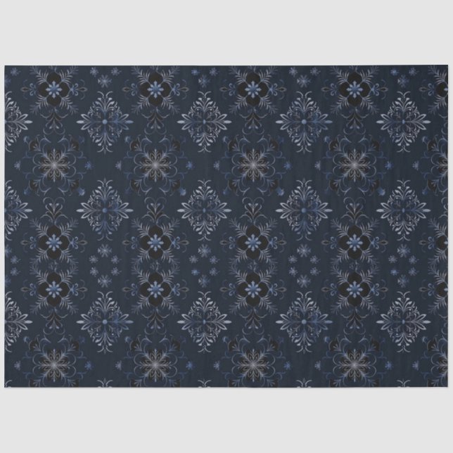 Black and Blue Floral Snowflake Christmas Tissue Paper (Front)