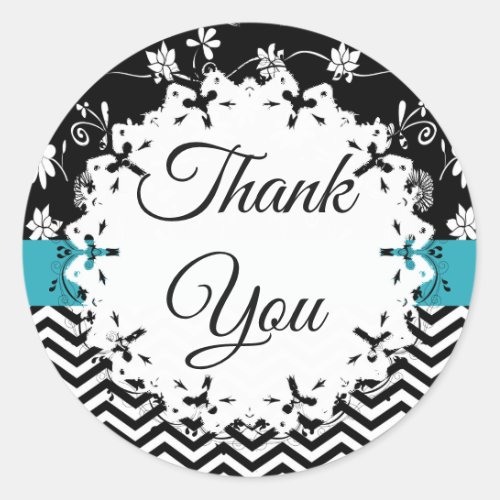 Black and Blue Floral Thank You Stickers