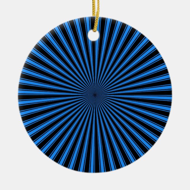 Black and Blue Funky Striped Abstract Art Ceramic Ornament (Front)
