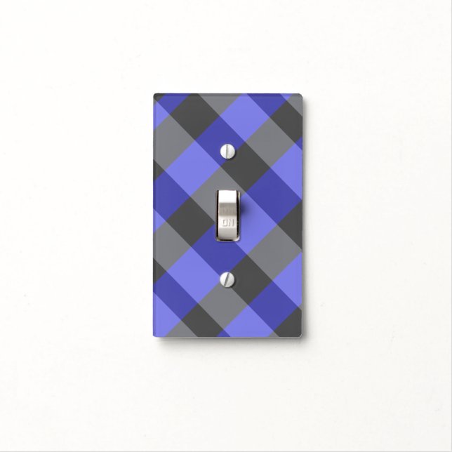 Black and Blue Ghost Plaid Light Switch Cover (In Situ)