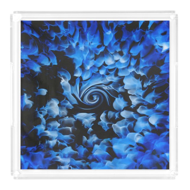 Black and Blue Glass Abstract Acrylic Tray (Front)
