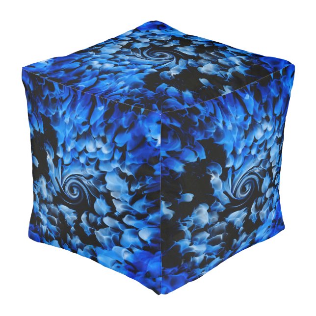 Black and Blue Glass Abstract  Pouf (Angled Back)