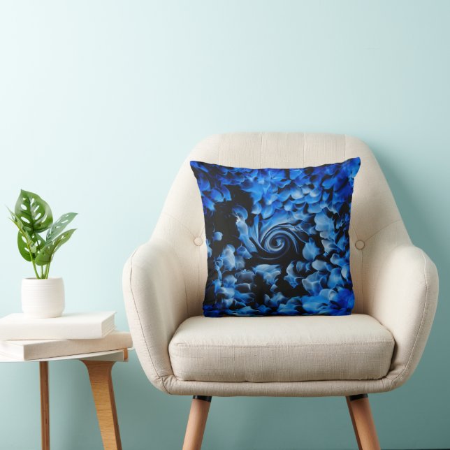 Black And Blue Glass Abstract Throw Pillow (Chair)