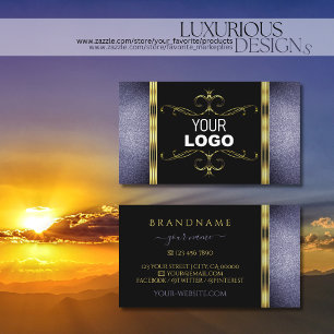 Black and Blue Glitter Gold Decor Border with Logo Business Card
