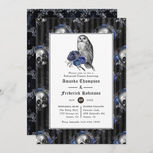 Black and Blue Gothic Floral Rehearsal Dinner Invitation