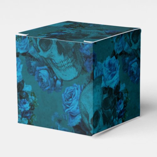 Black and Blue Gothic Floral Skull Favor Boxes