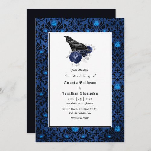Black and Blue Gothic Floral Wedding Invitation