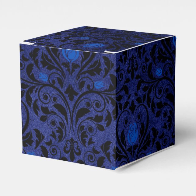Black and Blue Gothic Rose Damask Favor Boxes (Front Side)