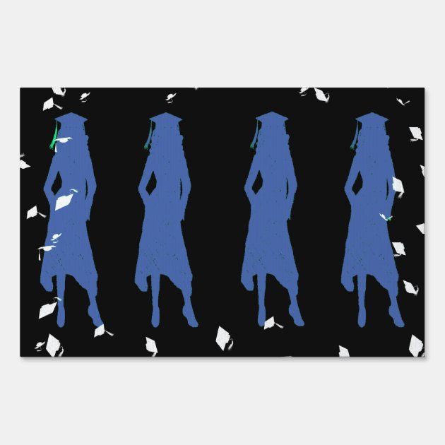 Black And Blue Grad Girl Silhouettes Yard Sign