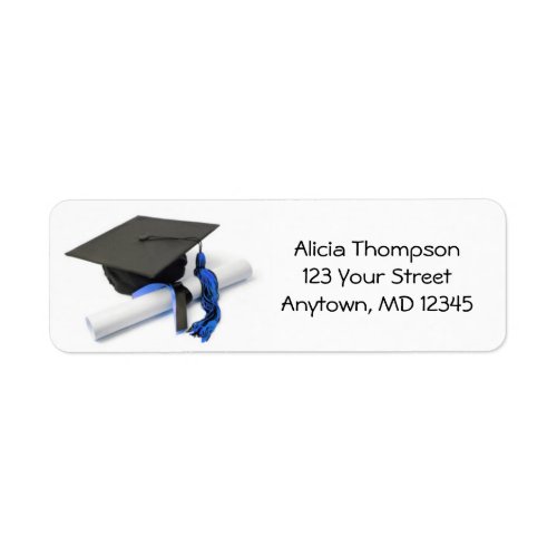 Black and Blue Graduation Cap and Tassel Address Label