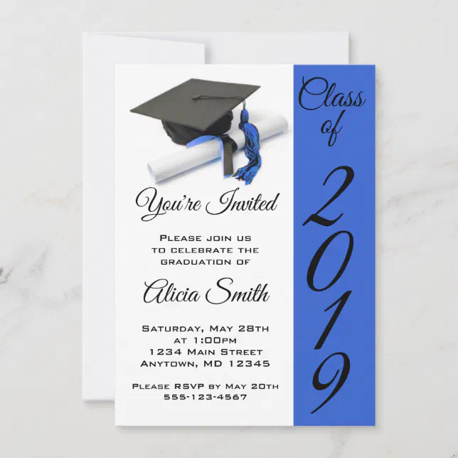 Black and Blue Graduation Cap and Tassel Invitation | Zazzle