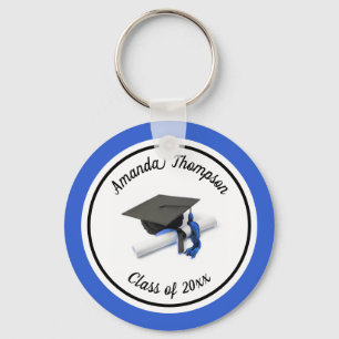 Black and Blue Graduation Cap and Tassel Keychain