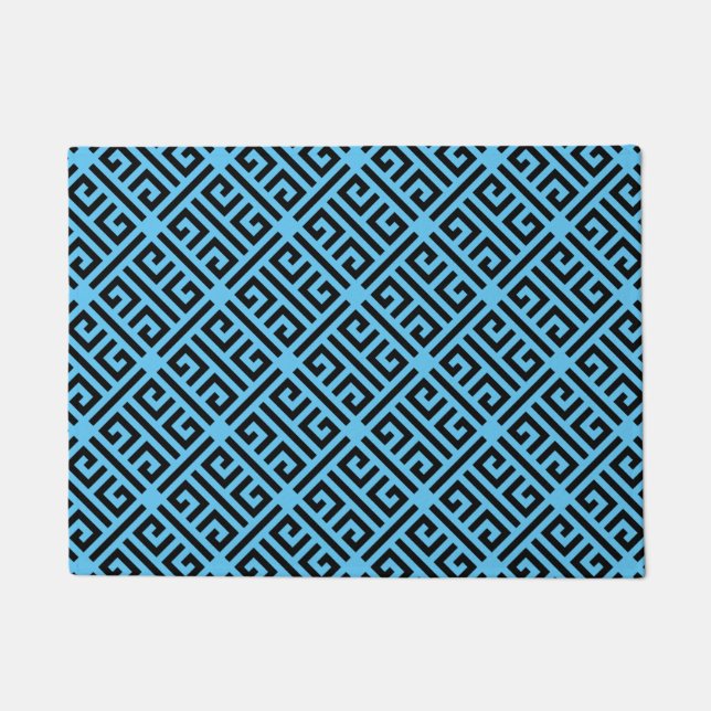 Black and Blue Greek Key Pattern Doormat (Front)