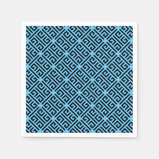 Black and Blue Greek Key Pattern Napkins (Front)